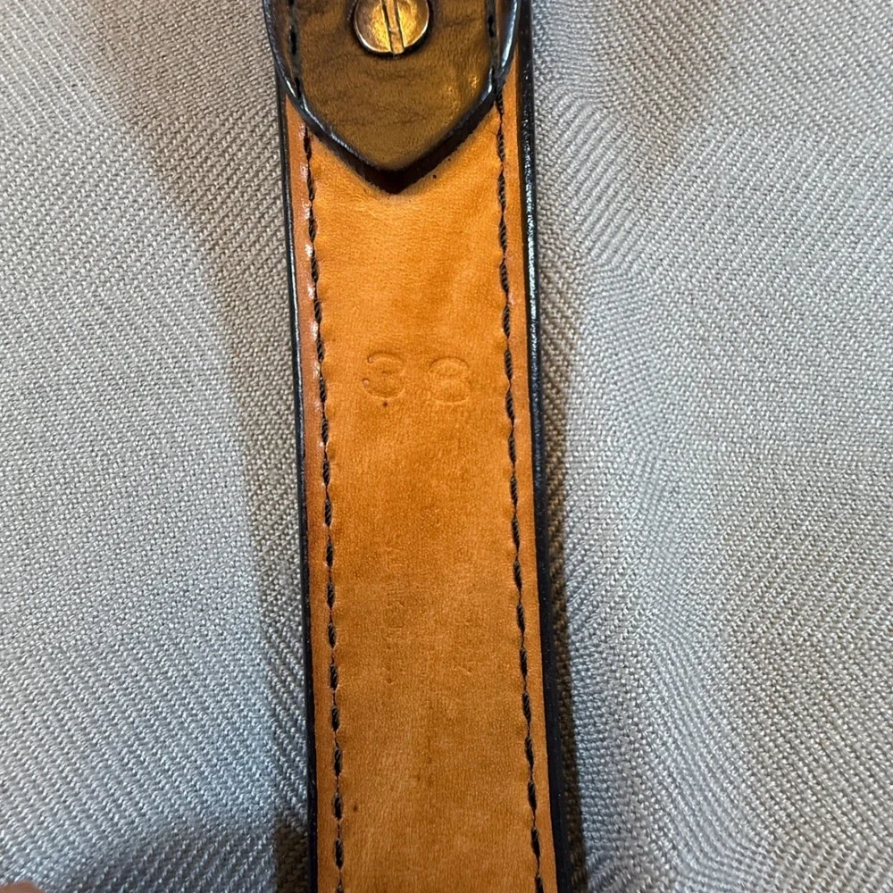 Mens Classic Leather Dress Black Belt Black Matte Buckle Size 38